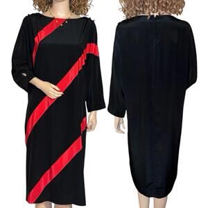 Vintage Black & Red Dolman Sleeve Dress Sz 12/14 L